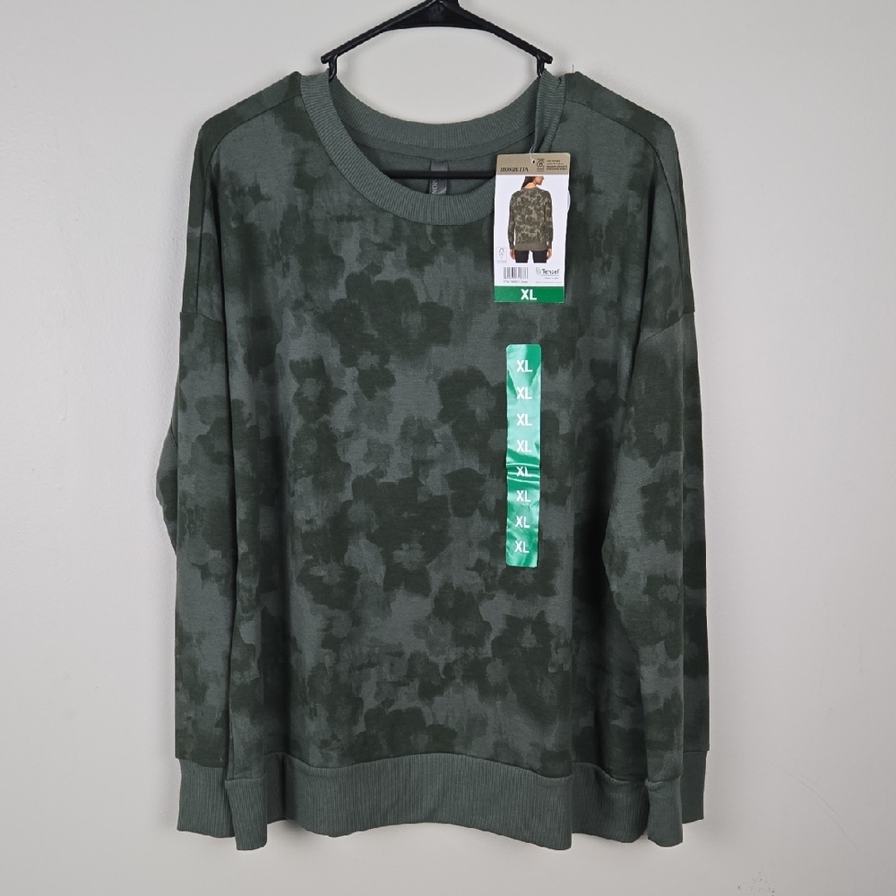 Mondetta Women Printed Sweatshirt Green‎ Camo Relaxed Fit XL Recycled Polyester